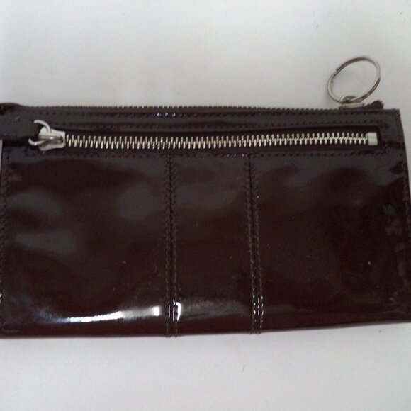 COACH brown patent Leather zip top clutch wallet purse LOGO  7.5" x 4.5" - Picture 5 of 8